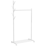 HOMCOM Burro para Ropa con Ruedas 5 Ganchos Barra para Colgar y Balda Inferior para Recibidor Entrada 86x43x171 cm Blanco