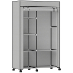 HOMCOM Armario de Tela con Ruedas Ropero Portátil con 6 Estantes y 1 Barra de Colgar para Dormitorio 103x43x162,5 cm Gris