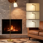 HOMCOM Einstellbare LED-Stehlampe mit 3 Farbtemperaturen 3000K-6500K Schirm drehbar E27 Weiß und Gold