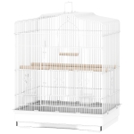 PawHut Cage pour petits oiseaux portable avec poignée, plateau extractible et 5 portes, perchoirs et balançoire, Blanc