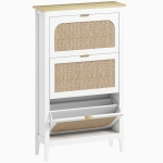 HOMCOM Dulap pentru încălțăminte 21 perechi boem cu 3 sertare rabatabile, uși cu efect cannage ratan, 80 x 24 x 131 cm, alb
