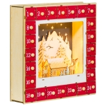 HOMCOM Calendrier de l'Avent LED, décorations de Noël en bois, 24 tiroirs à remplir, décoration lumineuse, rouge