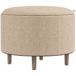 HOMCOM Pouf rond repose-pieds tabouret avec coffre de rangement, plateau réversible, meuble 3 en 1 pied en bois beige