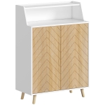 HOMCOM Zapatero Entrada Recibidor con 2 Puertas Estantes Ajustables y Compartimento Abierto 75x35x104 cm Blanco y Natural