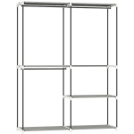 HOMCOM Armário de Roupa Aberto 142x43x185 cm Armário para Roupas com 4 Prateleiras de Tecido 3 Barras para Pendurar Cinzento