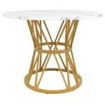 Tavolo da pranzo rotondo per 4 persone, gambe in metallo e piano in MDF, 100x100x76 cm, Bianco e Oro
