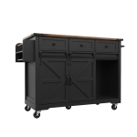 Îlot de cuisine avec plateau rabattable, chariot de service sur roulettes avec 2 portes coulissantes et 3 tiroirs, 140x45/73x94 cm, Noir