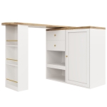 Bancone bar girevole a 360° con 2 cassetti e armadietto con anta scorrevole, 3 ripiani aperti, Bianco