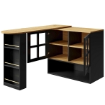 Bancone da bar girevole a 360° con ripiano per snack e 5 scaffali, 138-204x39x102,5 cm, Nero