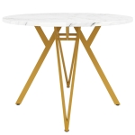 Tavolo da pranzo rotondo per 4 persone con piano in MDF, 100x100x76 cm, Bianco e Oro