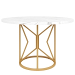 Tavolo da pranzo rotondo in MDF, gambe in metallo, 100x100x76 cm, Bianco e Oro