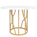 Tavolo da pranzo rotondo per 4 persone con piano in MDF e gambe in metallo, 80x80x76 cm, Bianco e Oro