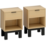 HOMCOM Juego de 2 Mesitas de Noche Estrechas Mesillas de Noche Modernas con Cajón Estante Abierto 35x26x50 cm Roble