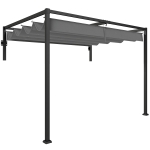 Outsunny Pérgola de Jardín de Pared 297x211x220 cm Cenador con Techo Retráctil y Marco de Acero para Patio Terraza Gris Oscuro