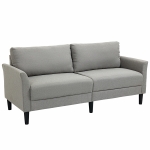 HOMCOM Canapé 3 Places Style Contemporain assises Larges Profondes accoudoirs courbés piètement effilé Bois hévéa Noir Polyester Gris Clair