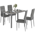 HOMCOM Ensemble table à manger avec 4 chaises, table de cuisine avec chaises en cuir synthétique, 120 x 70 x 75 cm, gris