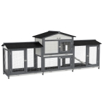 PawHut Clapier pour petits animaux avec enclos incl. rampe, toit en asphalte, sapin, gris