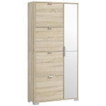 HOMCOM Meuble à chaussures avec 4 abattants, 2 placards et façades miroir pour 16 paires de chaussures, meuble d'entrée