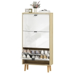 HOMCOM Meuble à chaussures, armoire à chaussures étroite, 3 tiroirs rabattables, porte haute brillante, 60x24x127cm, blanc