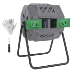 Outsunny Composteur de Jardin - bac à Compost pour déchets - Rotatif 360° - Double Chambre 160 L - Acier PP Gris