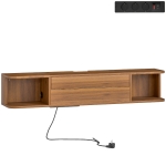 HOMCOM Mueble para TV hasta 127 cm suspendido con enchufes, USB y Tipo C, cajón y estantes, 120x24x22.4 cm, Nogal