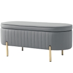 HOMCOM Banc de rangement, bout de lit en velours avec couvercle, pieds en métal, capacité 72 L, 108x44x43,5cm, gris