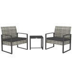 Outsunny Salon de jardin 3 pièces 2 chaises avec coussins + table basse plateau verre trempé résine tressée gris clair