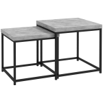HOMCOM Lot de 2 tables gigognes tables basses carrées tables de salon cadre en acier et plateaux en bois gris