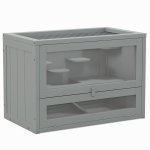 PawHut Cage pour hamsters souris petits rongeurs multi-équipements rampe plateformes toit ouvrant grillagé 60 x 35 x 42 cm gris