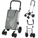 HOMCOM Einkaufstrolley, 46 Liter Tasche, Faltbarer Einkaufswagen mit Kühltasche, verstellbarer Griff, Aluminiumrahmen, Grau