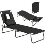 Outsunny Bain de Soleil Pliable transat inclinable 4 Positions Chaise Longue 3 Coussins fournis Noir