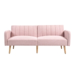 HOMCOM Canapé Convertible 2 Places Design scandinave Dossier inclinable 3 Positions Pieds Bois Tissu Aspect Lin Rose