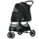 PawHut Poussette pour chien chat animaux de compagnie pliable 2 laisses roues EVA guidon réglable panier 83 x 55 x 101 cm noir