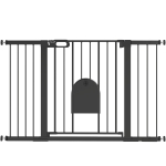 PawHut Barrera de Seguridad para Perros con Puerta Pequeña para Escaleras y Puertas 75-131 cm con 3 Extensiones Negro