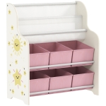 AIYAPLAY Estantería Infantil para Juguetes con 6 Cajas Extraíbles de Tela no Tejida y 2 Estantes para Guardería 63x30x71 cm Rosa