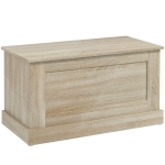 HOMCOM Coffre de rangement, coffre à jouets, avec charnière de sécurité, pour salon, en bois, 80 x 40 x 45 cm, bois naturel