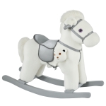 HOMCOM Cheval à bascule bébé de 18 à 36 mois en bois avec effet sonore ours en peluche gratuit 65 x 26 x 55 cm blanc