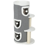 PawHut 101 cm kattentoren, 3 niveaus, 3 slaapholen, speelballen, krabpilaren, sisal, spaanplaat, Grijs