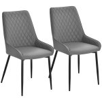 HOMCOM Set Of 2 Quilted PU Leather Dining Chairs with Metal Frame 4 Legs Foot Caps Home Seating Modern Stylish Executive Grey