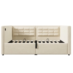 3ft Upholstered Single Sofa Bed with USB and Type-C Charging Station, Under-bed Storage with Side Pockets, 205L x 106W x 75H cm, Beige