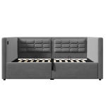 3ft Single Sofa Bed with Hydraulic Under-bed Storage and Side Pockets, Daybed with USB & Type-C Charging Station, 205L x 106W x 75H cm, Grey