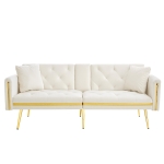 Two-seater Sofa Bed with 3-Position Adjustable Backrest, Concealed Cup Holders, Daybed for Compact Room, 174L x 76W x 71.5H cm, White