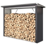 Outsunny Abri-bûches couvert support pour bois de chauffage plancher surélevé toit incliné, acier galvanisé 213x66,5x150cm gris