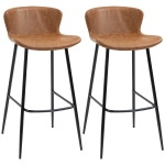 HOMCOM Set of 2 Bar Stools Faux Leather Seat 76 cm Height with Steel Footrest and Vintage-Style Back Brown