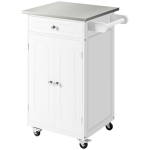HOMCOM Kitchen trolley serving cart on wheels multi-storage 1 drawer 2-door cabinet with shelf towel holder MDF white stainless steel