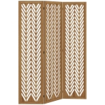 HOMCOM Separador de Ambientes Plegable de 3 Paneles 120x1,7x170 cm Biombo de Madera con Patrones Geométricos Natural