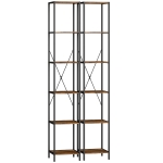 HOMCOM Set van 2 6-niveaus-boekenkasten, stalen frame, voor woonkamer, kantoor, slaapkamer, Rustiek-Bruin