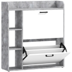 HOMCOM Scarpiera Slim con 2 Cassetti Ribaltabili e 3 Vani Aperti, Capacità 15 Scarpe, 83x24x90.5 cm, Grigio