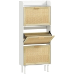HOMCOM Dulap pentru pantofi 3 uși rabatabile etajeră efect rășină împletită design boem 65 x 24,5 x 153 cm alb
