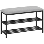 HOMCOM Bancă pentru pantofi cu șezut, bancă cu spațiu de depozitare, raft pentru pantofi cu 2 compartimente deschise, bancă 81 x 31 x 50 cm Negru